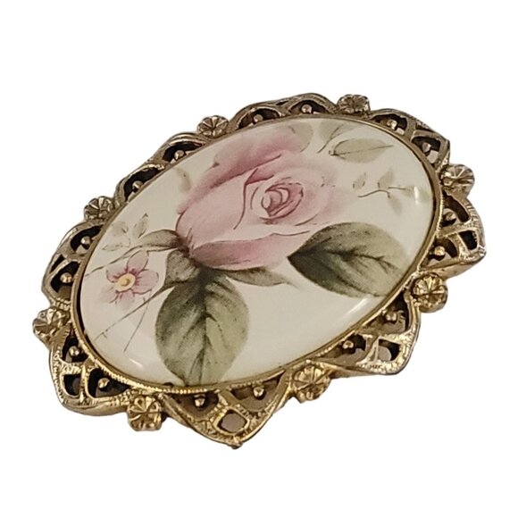 1928 Brand Rose Ceramic Cameo Style Brooch Pin K344 - Picture 2 of 8